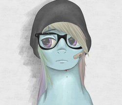 Size: 959x833 | Tagged: safe, artist:potheadsam, rainbow dash, g4, bandage, blood, glasses, hipster, rainbow dork, solo