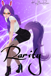 Size: 1193x1779 | Tagged: safe, artist:kaybearrawrs, rarity, human, g4, clothes, eared humanization, glasses, high heels, horn, horned humanization, humanized, skirt, stockings, tailed humanization