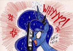 Size: 1186x830 | Tagged: safe, artist:newyorkx3, princess luna, pony, g4, angry, female, ipad, solo, traditional art