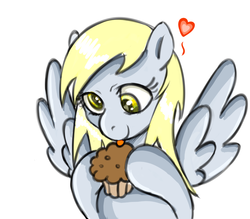Size: 800x700 | Tagged: safe, artist:junker, derpy hooves, pegasus, pony, g4, female, heart, licking, mare, muffin, tongue out