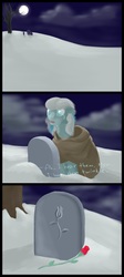 Size: 1664x3728 | Tagged: safe, artist:badunius, oc, oc only, oc:primrose, oc:snowdrop, pegasus, pony, comic, crying, grave, gravestone, implied death, moon, night, older, older snowdrop, rose, sad, snow, solo, tree