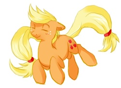 Size: 525x382 | Tagged: safe, artist:eifi--copper, artist:php154, applejack, earth pony, pony, g4, eyes closed, female, simple background, smiling, solo, white background