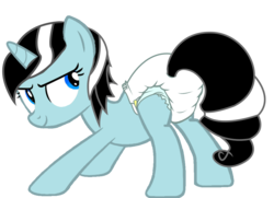 Size: 1035x750 | Tagged: dead source, safe, artist:cupcakescankill, oc, oc only, pony, unicorn, diaper, female, horn, mare, non-baby in diaper, simple background, solo, transparent background, unicorn oc