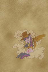 Size: 640x960 | Tagged: safe, artist:pashapup, twilight sparkle, pony, unicorn, g4, artificial wings, augmented, goggles, hat, iphone wallpaper, mechanical wing, steam, steampunk, top hat, unicorn twilight, wings