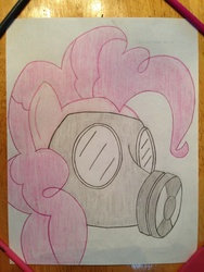 Size: 2448x3264 | Tagged: safe, artist:camrad18, pinkie pie, g4, gas mask, pinkamena diane pie, traditional art, war