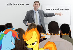 Size: 1280x881 | Tagged: safe, rainbow dash, spitfire, g4, anger management, angry, ponies in real life