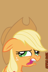 Size: 640x960 | Tagged: safe, applejack, earth pony, pony, g4, applejack's hat, burp, cowboy hat, derp, female, hat, iphone wallpaper, mare, simple background, text, wavy mouth