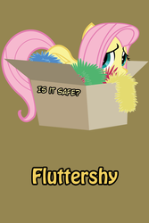 Size: 640x960 | Tagged: safe, fluttershy, g4, box, flutterbox, hiding, iphone wallpaper, scared, text