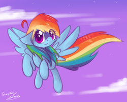 Size: 2000x1600 | Tagged: safe, artist:strangemoose, rainbow dash, pony, g4, female, flying, solo