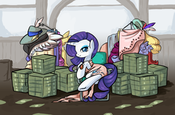 Size: 2439x1612 | Tagged: safe, artist:bigbuxart, rarity, pony, g4, clothes, female, mafia, mob boss, money, solo