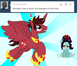 Size: 1007x852 | Tagged: safe, alicorn, earth pony, pony, princess ralph, ralphicorn, vanellope von schweetz, wreck-it ralph