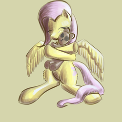 Size: 2000x2000 | Tagged: safe, artist:popprocks, fluttershy, pegasus, pony, g4, eyes closed, female, hug, simple background, sitting, smiling, solo, teddy bear