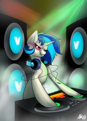 Size: 718x1000 | Tagged: safe, artist:octomoparalysis, dj pon-3, vinyl scratch, pony, g4, female, headphones, record, solo, stereo