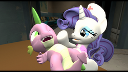 Size: 1920x1080 | Tagged: dead source, safe, artist:dakkiller, rarity, spike, dragon, pony, g4, 3d, female, gmod, male, mare, nurse