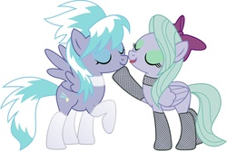 Size: 1092x731 | Tagged: safe, artist:dassboshit, cloudchaser, flitter, pegasus, pony, g4, clothes, eyeshadow, female, fishnet stockings, incest, lesbian, licking, mare, ship:pegacest, shipping, socks, stockings, tongue out