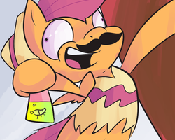 Size: 1280x1024 | Tagged: safe, artist:spanish-scoot, scootaloo, pony, g4, faic, female, hat, mexican, moustache, open mouth, solo