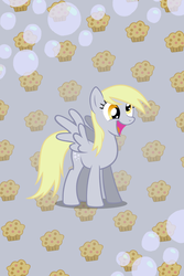 Size: 640x960 | Tagged: safe, artist:noxwyll, artist:t-dijk, derpy hooves, pegasus, pony, g4, female, happy, iphone wallpaper, mare, muffin, solo, vector