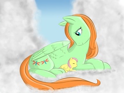 Size: 1200x900 | Tagged: safe, artist:kazifasari, fluttershy, oc, pony, g4, baby, baby pony, filly, foal, mother