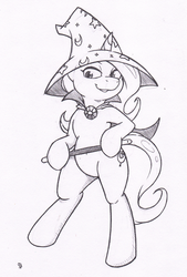 Size: 601x891 | Tagged: safe, artist:joey darkmeat, trixie, pony, g4, bipedal, female, monochrome, sketch, solo, traditional art, wand