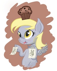 Size: 560x700 | Tagged: safe, derpy hooves, pegasus, pony, g4, drool, female, hand, mare, muffin, solo