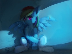 Size: 800x600 | Tagged: safe, artist:grissaecrim, rainbow dash, pony, g4, dark, female, rainbow shy dash, ring, solo