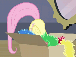 Size: 800x600 | Tagged: safe, screencap, fluttershy, pony, g4, hearth's warming eve (episode), season 2, animated, box, cropped, female, flutterbox, hearth's warming eve, hiding, scared, shaking, solo