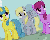 Size: 367x299 | Tagged: safe, screencap, berry punch, berryshine, derpy hooves, lemon hearts, pegasus, pony, g4, the show stoppers, animated, cropped, cute, derp, female, mare, trio