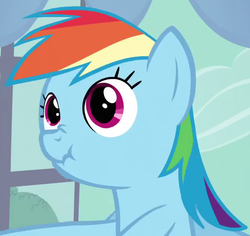 Size: 642x607 | Tagged: safe, screencap, rainbow dash, pony, g4, spike at your service, female, mare, scrunchbow dash, scrunchy face, solo