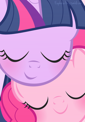 Size: 500x718 | Tagged: safe, artist:vivian reed, pinkie pie, twilight sparkle, g4, blushing, cute, eyes closed, female, iphone wallpaper, lesbian, nuzzling, ship:twinkie, shipping, smiling