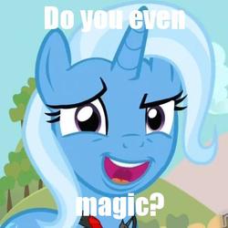 Size: 470x470 | Tagged: safe, trixie, pony, g4, magic duel, do you even lift, dreamworks face, faic, female, impact font, mare, meme, solo, text