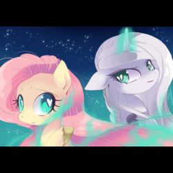 Size: 900x900 | Tagged: dead source, safe, artist:loyaldis, fluttershy, princess silver swirl, g4, broken heart eyes, g2 to g4, heart eyes, wingding eyes