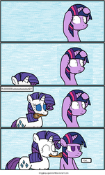 Size: 760x1260 | Tagged: safe, artist:shigglespegasister, rarity, twilight sparkle, g4, brushie, comic, cute, raribetes, twiabetes