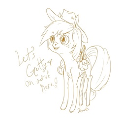 Size: 884x865 | Tagged: safe, artist:twitchykismet, applejack, earth pony, pony, g4, alternate hatstyle, monochrome, sketch