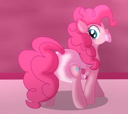 Size: 1125x1000 | Tagged: safe, artist:fillyscoots42, pinkie pie, earth pony, pony, g4, abdl, adult foal, cute, diaper, diapered, diapinkes, female, mare, non-baby in diaper, pacifier, pink, pink diaper, poofy diaper, solo, tbdl