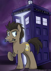 Size: 486x680 | Tagged: safe, artist:spainfischer, doctor whooves, time turner, earth pony, pony, g4, doctor who, male, solo, sonic screwdriver, tardis