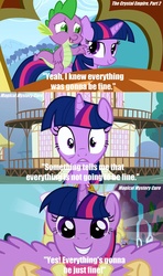 Size: 1280x2160 | Tagged: safe, edit, edited screencap, screencap, spike, twilight sparkle, alicorn, dragon, pony, g4, magical mystery cure, season 3, the crystal empire, bookends, everything is going to be ok, female, male, mare, twilight sparkle (alicorn)