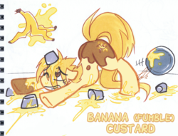 Size: 750x573 | Tagged: safe, artist:carnival, oc, oc only, food pony, original species, banana, food, messy