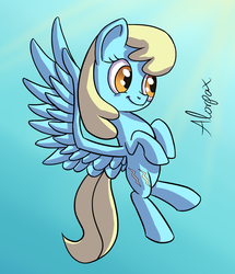Size: 1280x1485 | Tagged: safe, artist:alorpax, sassaflash, pegasus, pony, g4, 30 minute art challenge, female, flying, gradient background, mare, signature, smiling, solo