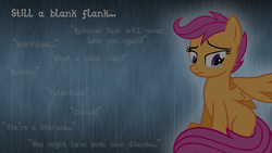 Size: 1920x1080 | Tagged: safe, artist:hunterz263, scootaloo, g4, crying, disembodied thoughts, rain, sad, scootasad, wallpaper