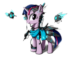 Size: 2696x2000 | Tagged: safe, artist:junkiekb, twilight sparkle, cyborg, parasprite, g4, artificial wings, augmented, female, mechanical wing, solo, wings