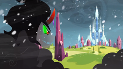 Size: 1366x768 | Tagged: safe, screencap, king sombra, pony, g4, the crystal empire, crystal empire, male, shadow, snow, snowfall, solo