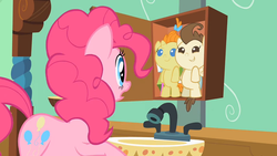 Size: 1152x648 | Tagged: safe, screencap, pinkie pie, pound cake, pumpkin cake, baby cakes, g4, sink