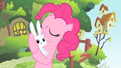 Size: 1280x720 | Tagged: safe, screencap, angel bunny, pinkie pie, baby cakes, g4, my little pony: friendship is magic, unamused