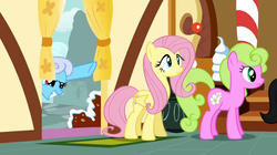 Size: 956x536 | Tagged: safe, screencap, daisy, flower wishes, fluttershy, linky, shoeshine, earth pony, pegasus, pony, g4, putting your hoof down, season 2, evil grin, female, frown, grin, mare, out of context, rapeface, smiling