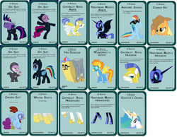 Size: 4640x3600 | Tagged: safe, artist:kdogfour, applejack, nightmare moon, pinkie pie, princess celestia, rainbow dash, spike, spitfire, twilight sparkle, alicorn, dragon, earth pony, pegasus, pony, unicorn, g4, absurd resolution, comic sans, female, future twilight, male, mare, munchkin, royal guard, solar guard, spy suit, stallion, unicorn twilight