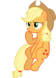 Size: 1838x2532 | Tagged: safe, artist:iluvkoekjes, applejack, apple family reunion, g4, pondering, simple background, sitting, thinking, transparent background, vector