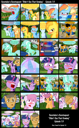 Size: 1600x2578 | Tagged: safe, artist:ajmstudios, applejack, berry punch, berryshine, cheerilee, lyra heartstrings, minuette, rainbow dash, scootaloo, soarin', spitfire, sweetie belle, trixie, twilight sparkle, oc, oc:officer cuffs, oc:sergeant brass, g4, car, comic, police, red nosed, scootaquest, sick, sneezing