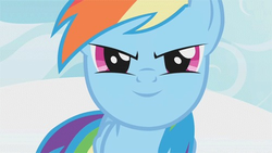 Size: 500x281 | Tagged: safe, screencap, rainbow dash, dragonshy, g4, inverted mouth, solo