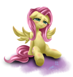Size: 1200x1278 | Tagged: safe, artist:mrs1989, fluttershy, pegasus, pony, g4, female, floppy ears, leaning back, sad, sitting, solo, spread wings, wings