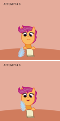 Size: 600x1210 | Tagged: safe, scootaloo, changeling, g4, disguise, disguised changeling, magic, telekinesis, tumblr